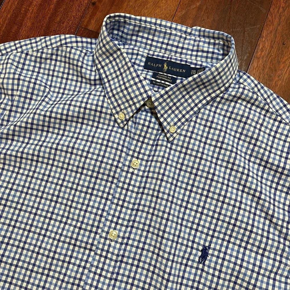 Ralph Lauren Shirt Mens 2XL Plaid RL Untucked Classic Performance Button Down